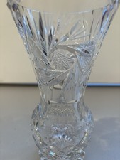 Vtg Vase Lead Crystal Pressed & Cut Pattern Thumbprint Rim 7.25