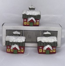 3 Ikea Snow Covered Small 2” Red Christmas Village Houses Ornaments picture