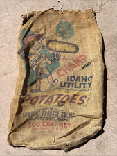VTG The Champ Boxer Idaho Potatoes Burlap Bag 100 lbs Gunny Sack Rare Antique picture