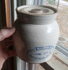 STANDARD INK CO BUFFALO,NY 1890s STONEWARE CROCK JAR WITH LID 1890s SCARCE INK picture