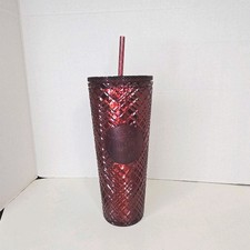 Starbucks Tumbler Cup And Straw 24 Oz Red Crimson Jeweled 2021 Winter Holiday picture