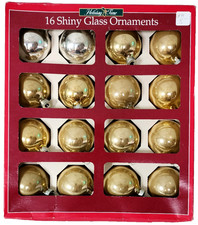 Vintage Holiday Time Shiny Glass Christmas Ornaments Set of 16 Boxed picture