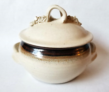 Studio Art Pottery Covered Bean Pot Casserole Beige Brown Glazed Signed Rusty picture