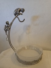 RARE 2002 Arthur Court Monkey Banana Holder Frosted Glass Fruit Bowl Safari 17