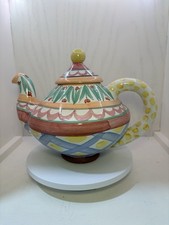 Vintage MacKenzie Childs Aalsmeer Teapot Hand Painted Retired 2007 Mint Unused picture