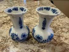 Lot of 2 Vintage Czechoslovakia Blue Floral Porcelain Vase picture