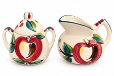 Vintage Hand Painted Apple Purinton Slip Ware Pottery Vintage Cream Sugar Set picture