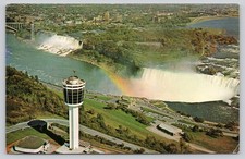 1966 Niagara Falls Aerial View Postcard Seagram's Tower Rainbow Chrome picture