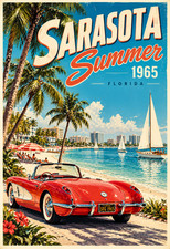 Sarasota Florida Summer 1965 Vintage Beach Travel Poster Retro Wall Art 13x19 picture