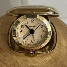 Small Vintage Bulova Folding Travel Alarm Clock Quartz.  No Batttery picture