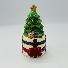 Porcelain 4” Christmas Holiday Tree with Presents Hinged Ceramic Trinket Box picture
