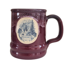 Deneen Pottery Yosemite Bridalveil Falls Coffee Tea Mug Cup Burgundy Drip Glaze picture