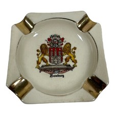 ASHTRAY HAMBURG GERMANY COAT OF ARMS GOLD TRIM MINIATURE SMALL TINY 3 1/8