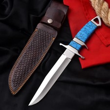 HANDMADE D2 STEEL SUB-HILT KNIFE | BLUE TURQUOISE HANDLE |GENUINE LEATHER SHEATH picture