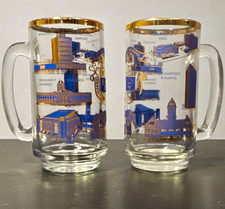 Pair of Vintage Winnipeg Souvenir Beer Mugs Pair Gold Rim Landmarks Canada  picture