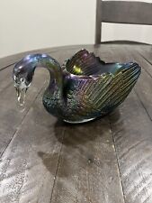Vintage Imperial Carnival Glass Amethyst Purple Swan Vase Candy Trinket Dish picture