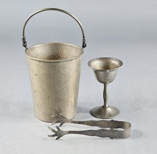 Vtg Bernard Rice Apollo EPNS Hammered Silverplate Ice Bucket Goblet Tongs 4167 picture