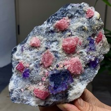 1.39LB Natural rhodochrosite with fluorite crystal mineral specimen healing picture