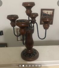Vintage Wooden And Iron Five Arm Candleabra picture