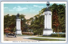 1920's PORTLAND MAINE ENTRANCE TO DEERING'S OAKS OLD CAR ANTIQUE POSTCARD picture