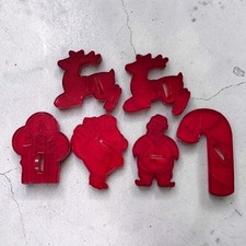 Vtg HRM Cookie Cutters Red Plastic with Handles Set Of 6 Christmas Various EC picture