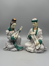 Vintage Goldscheider Chinese Poet & Guitarist Ceramic Figurines by Sylvia Scott picture