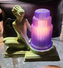 Vintage frankart Style Art Deco Nymph Lamp Original Patina. Cobalt Blue And Pink picture