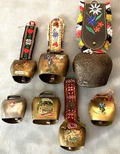 Lot of 7 Vintage Collectible Brass Swiss Alpine Hand Painted Cow Bells picture