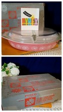 NOS Vintage Pyrex Cinderella Pink Daisy Divided Serving Dish & Lid  Original Box picture