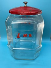Vintage From The House Of Lance Store Display 8 Sided Glass Jar Red Metal Lid picture