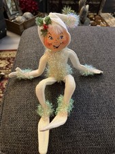 VINTAGE 14 2002 ANNALEE WHITE FROSTY WINTER TINSEL ELF DOLL CHRISTMAS FIGURINE picture