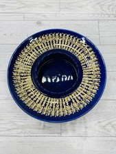 Vintage Grand Sumo Yokozuna Ashtray Ceramic Cobalt Blue Gold Kanji Mino Yaki picture