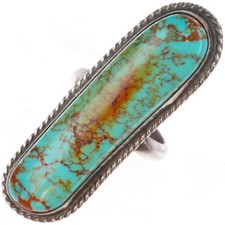 sz6 vintage Navajo sterling silver Ceremonial Kingman turquoise long ring picture