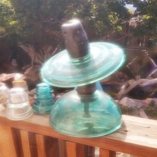 Vintage Electrical Insulators Mixed Lot Green Glass & Brown Porcelain (4 pcs) picture