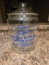 Vintage Counter Top Enjoy Tom's Peanut Butter Sandwiches Large Glass Jar RARE picture