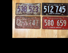 4 Vintage Illinois License Plates Lot 1958 1959 1961 1962 Rustic Patina picture