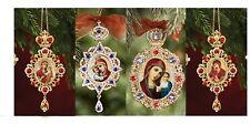 Set of 4 Religious Christmas Crowned Ornaments Madonna and Child Christ w Chain picture
