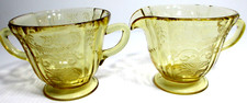 Vintage Federal Glass Creamer & Open Sugar Bowl Madrid Amber 3 1/8