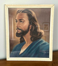 Vintage 1955 Jesus Christ Portrait Clarence Thorpe Framed Print 17x14 Christian picture