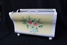 Vintage Tole Metal Magazine Rack Pink Roses Blue Ribbon Pretty picture