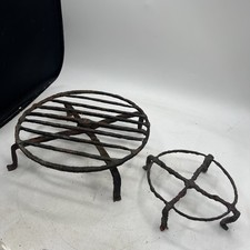 Antique Hand Forged Iron Trivet for Fire Kettle Cooking Pot Stand Round Set Of 2 picture