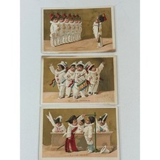 3 Antique French Victorian Trade Cards Military Soldier Babies Chromolithographs picture