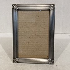 Vtg Art Deco Style Pewter Ribbed Metal Burnes Of Boston Tabletop Frame 4.5 x 6 picture
