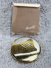 Vtg 1930s Henriette Art Deco Swan Powder Compact Gold Silver Tone Box Puff USA  picture