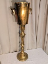 VTG MCM Hollywood Regency Solid Brass Champagne Bucket Pedestal Plant Stand 70’s picture