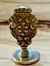 Vtg Ornate Italian Brass Wax Seal Christmas Bell w/ Holly  picture
