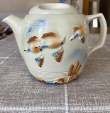 Birds Hand Painted Porcelier Teapot with Flying Geese and Cattails picture