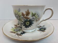 VTG Queen Anne Bone China Tea Cup and Saucer Blue Green Daisies Made in England picture