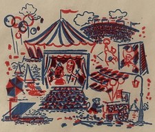 🎪 Vintage 1950s Circus Popcorn Bag 🎟️ Big Top Midway Scene NOS Blue Red picture