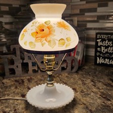 Vintage Yellow Rose Gone with the Wind Parlor Lamp with Milk Glass Hobnail Base picture